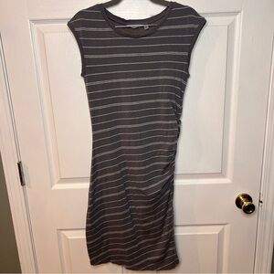 Athleta Womens Small Tall Sleeveless Dress Gray and White Ruching one side GUC